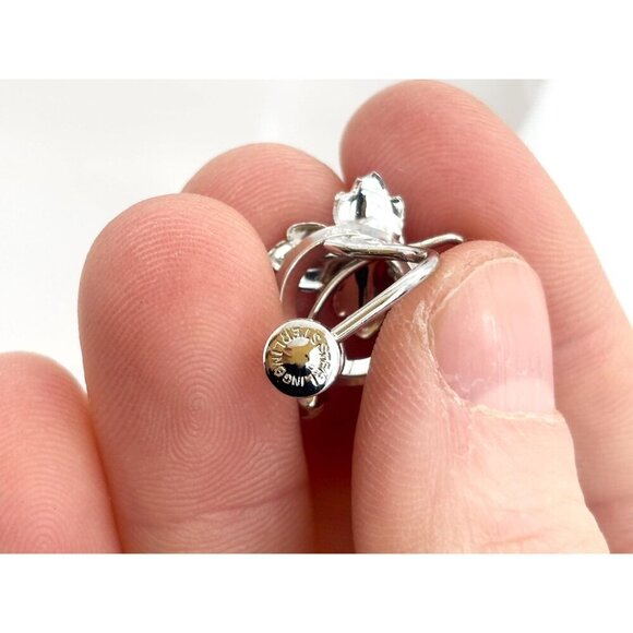 Maple Leaf Screw Back Sterling Silver Rhinestone Vintage Foliage Stud Earrings - Picture 9 of 9